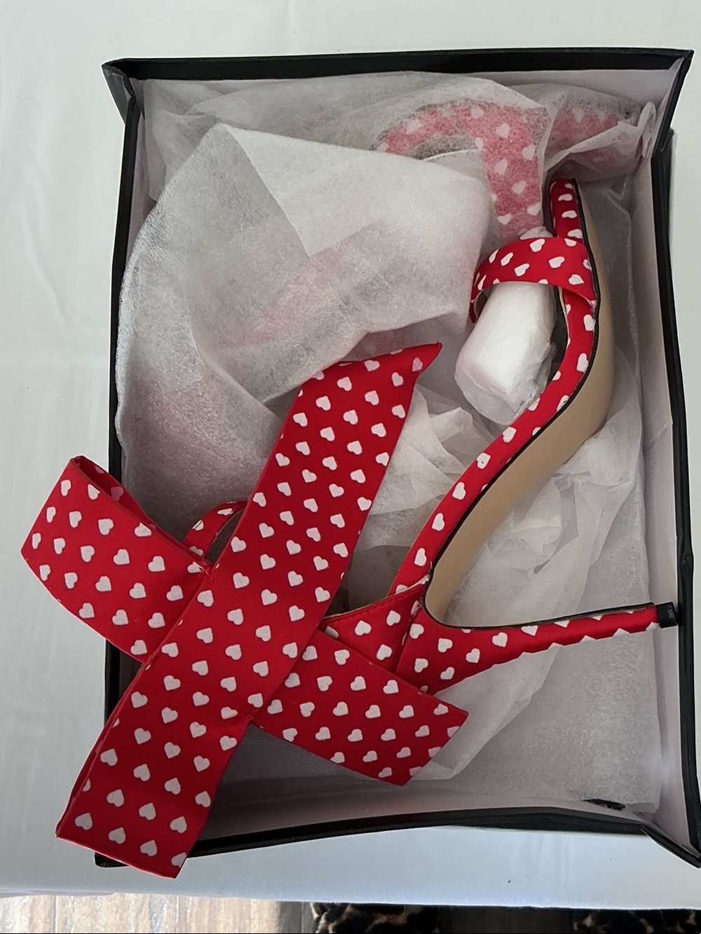 Red Heart-Print Stiletto Sandals - Women